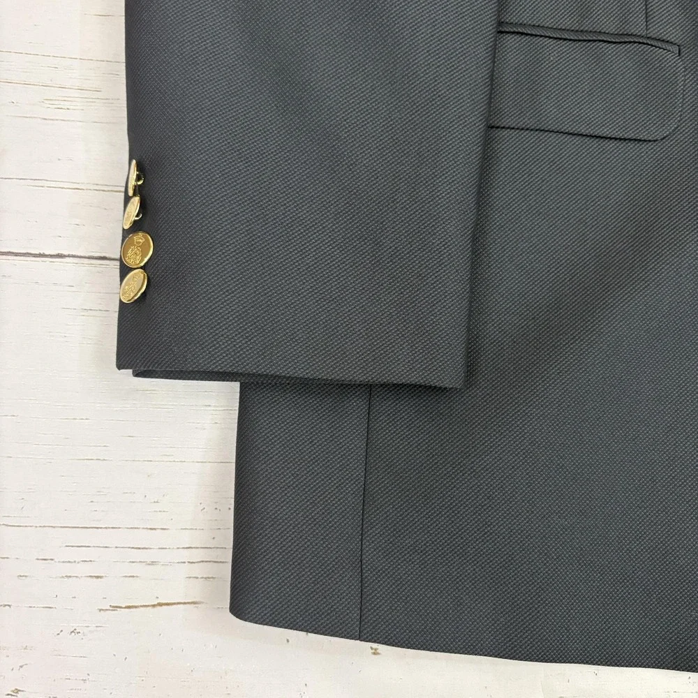 Lauren Ralph Lauren Blazer Sport Coat Mens 44 Gray Gold Crest Buttons Jacket